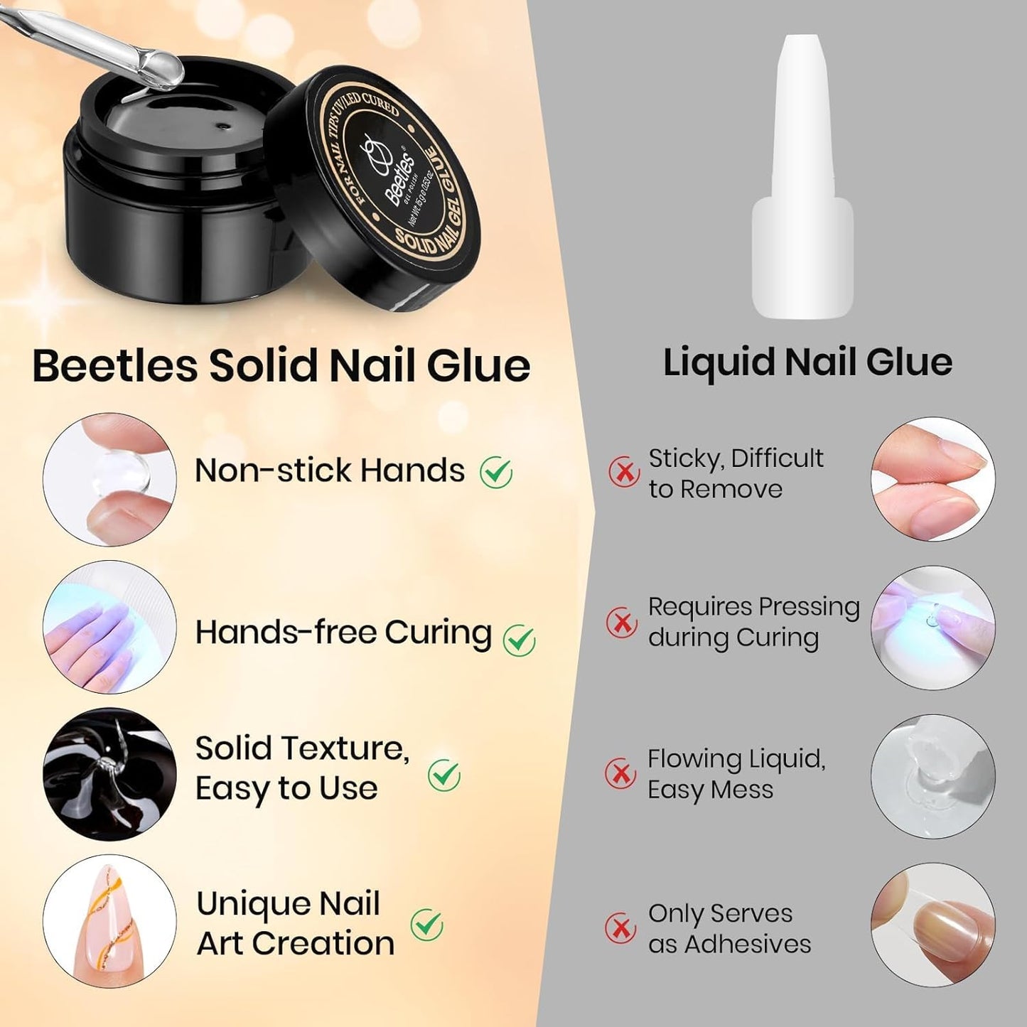 Beetles Nail Glue Gel - Strong Adhesion for False Tips | 15g Clear Hard Gel for 3D Summer Nail Art