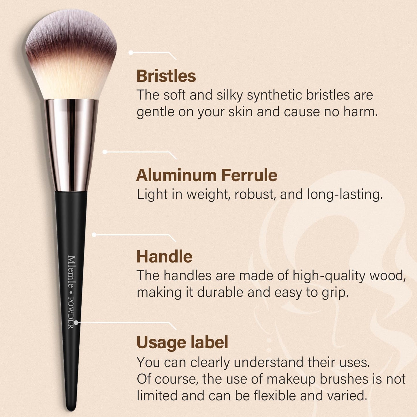 Makeup Brushes Set, Mlemle Professional 25 Pcs Makeup Kit, Include Powder Foundation Concealers Blush Eye shadows 21 Pcs Makeup Brushes and 2 Powder Puff, 2 Makeup Sponge(B02-CreamBlack)