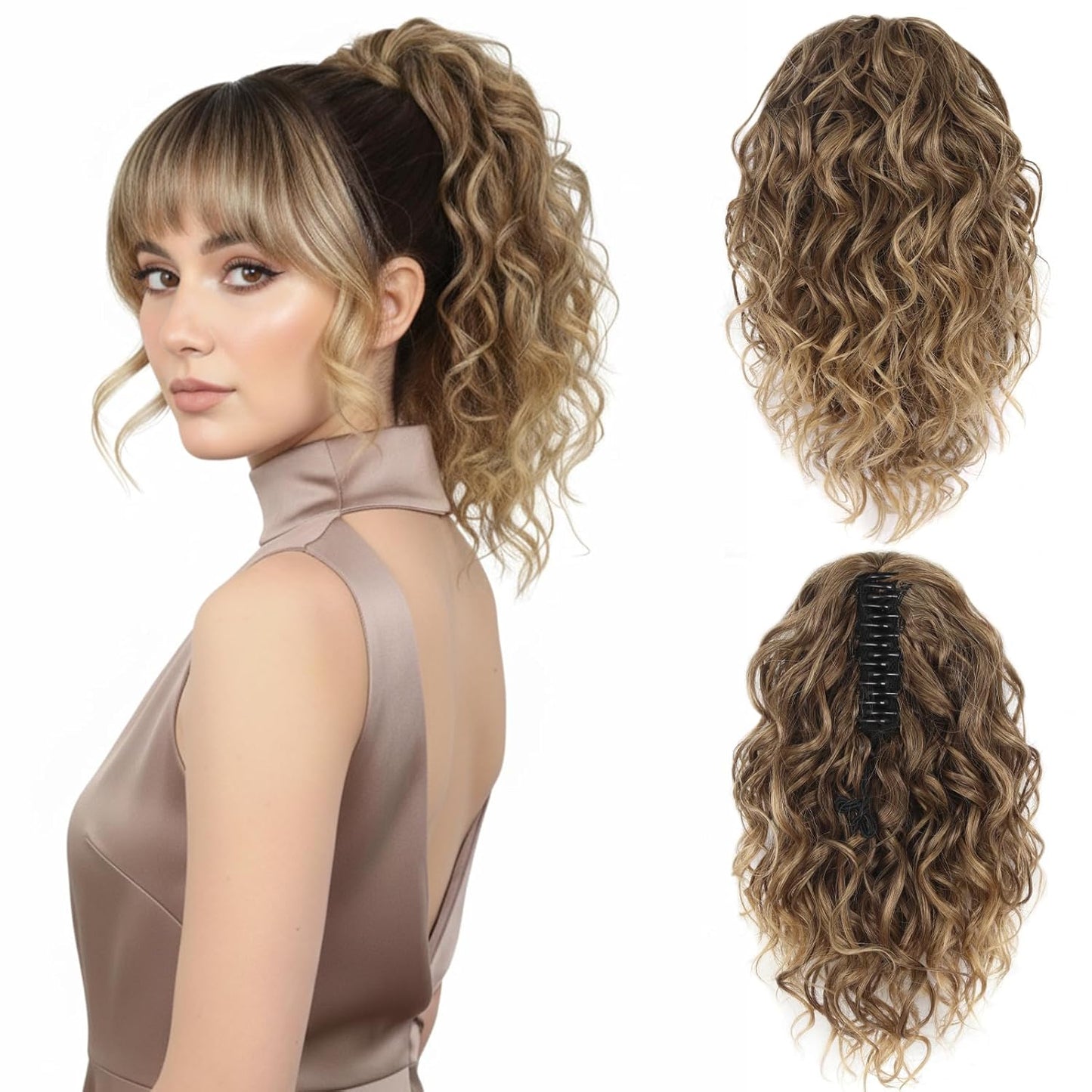 Claw Clip Ponytail Extension - 12 Inch Curly Synthetic Hair Extension | Chocolate Brown