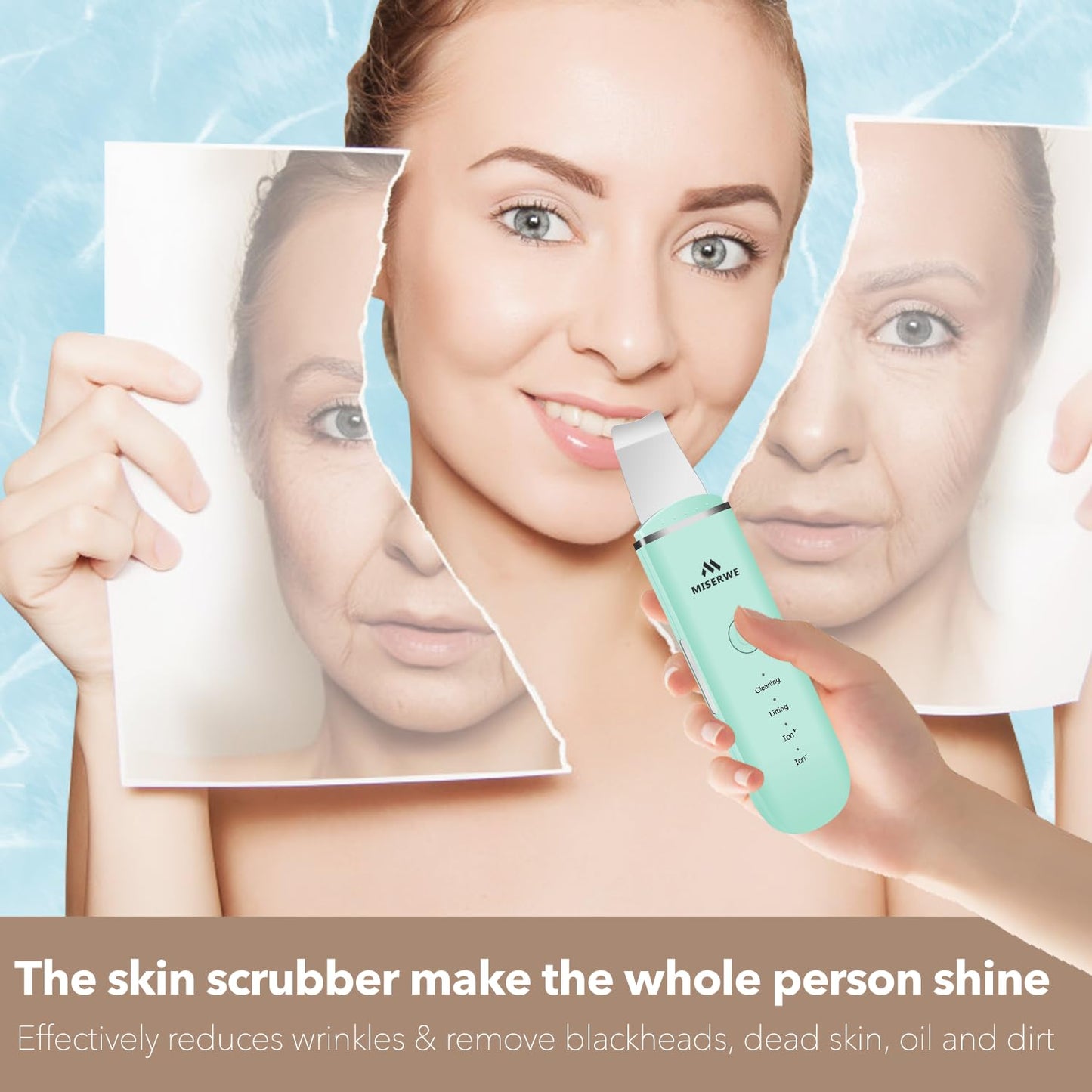 Skin Scrubber Face Skin Spatula Facial Scrubber Spatula Pore Cleaner with 4 Modes (Green)