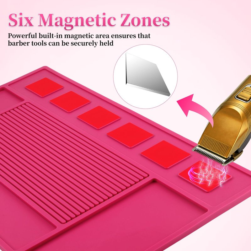 Magnetic Barber Mat, Barber Mats for Clippers with 6 Magnets, Magnetic Tool Mat for Barber Station Table Organizer Barbershop Salon Accessories Pad-Rose