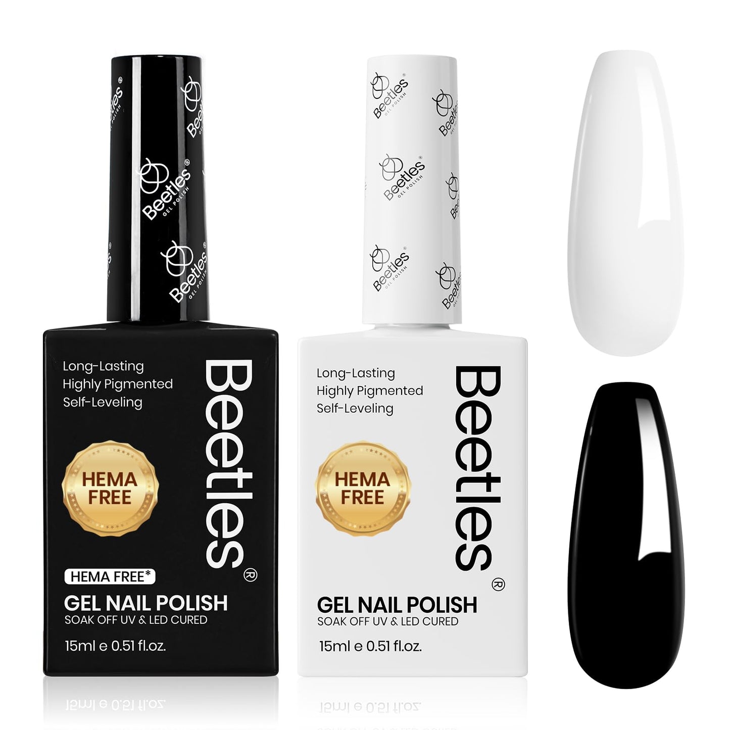 Beetles Balck & White Gel Polish - Monochrome Aesthetics, Hema-Free Black White Color Gel Polish 4th of July Nails, 2 Pcs 15ml Full Size Polish Soak Off Led French Nail Art Manicure Salon DIY at Home