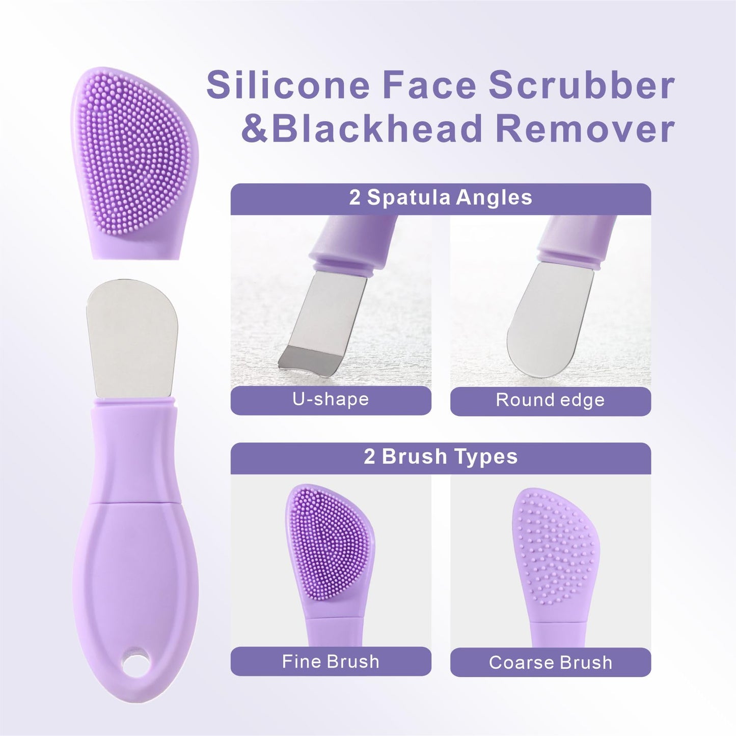 YEADMAL Blackhead Remover & Silicone Face Scrubber,Face Spatula,Facial Cleansing Brush, Pore Brush, Face Scrubber Exfoliator for Facial Deep Cleansing (Purple)