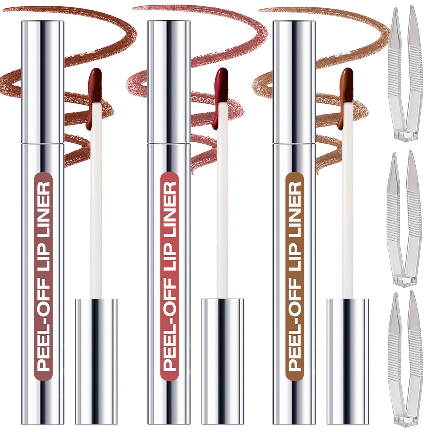 KIMIEYE 3 Colors Peel Off Lip Liner Stains with Tweezer for Women, #2,3,4