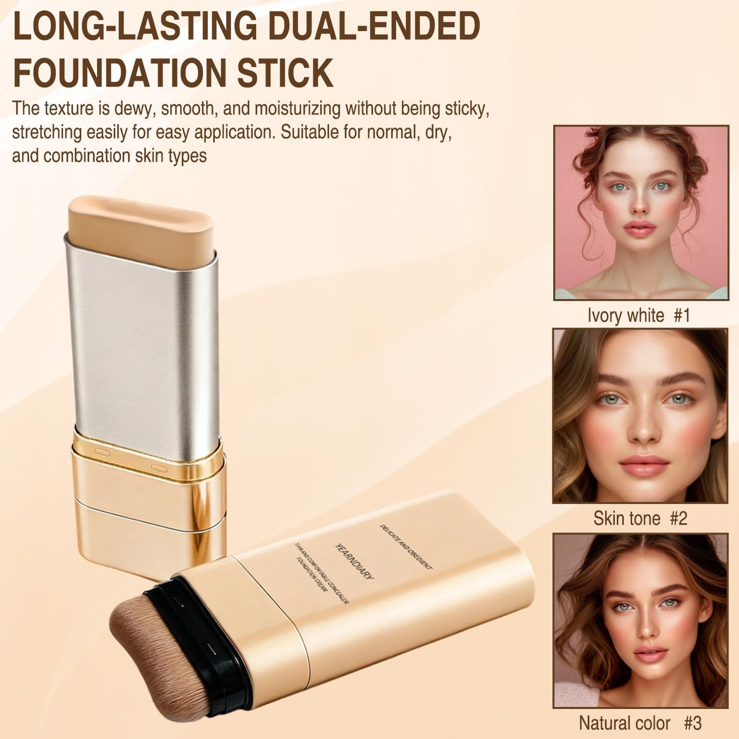 Dual-Ended Concealer Foundation Stick - Full Coverage Cream with Built-In Sunscreen | 02 Natural Color