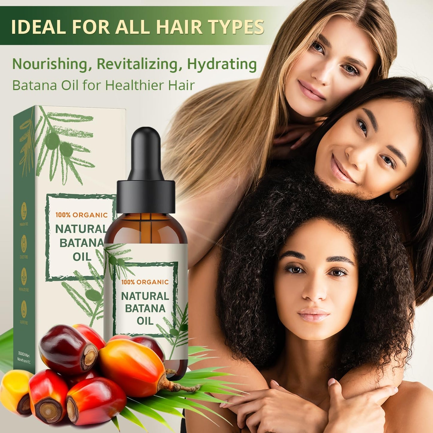 Batana Oil for Hair Growth – Dr Sebi Honduran Hair Oil for Thicker, Stronger Hair, Repairs Split Ends & Dry Scalp, Supports Hair Regrowth for Men & Women, Natural Hair Moisturizer (2.02 fl oz)