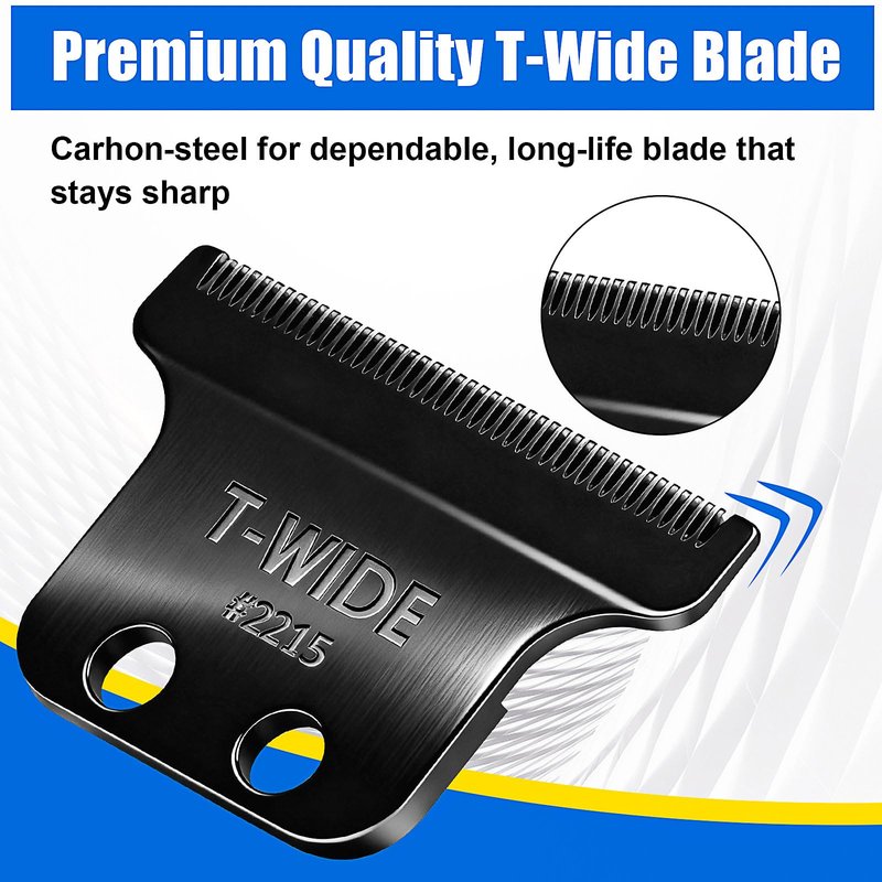 2215 Replacement T Wide Blades Compatible with Wahl 5 Star Detailer Li Trimmer(8081) and (8171) - Adjustable Stainless-steel Zero-Gap Trimmer Blade ((1PC-Black)