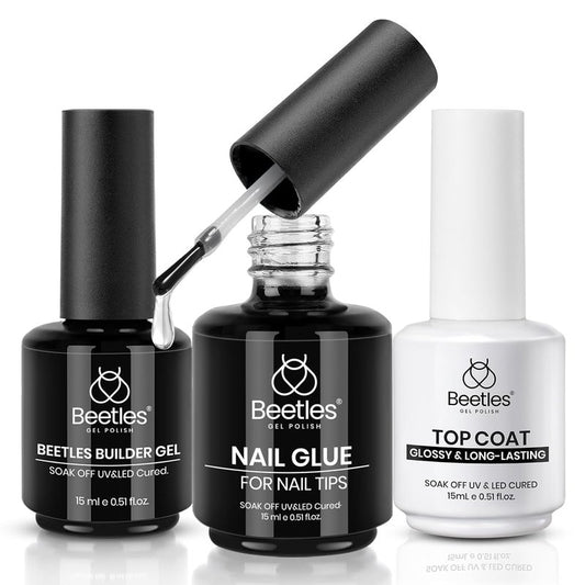 Beetles Gel Nail Glue Kit - 15ml Builder & Glossy Top Coat Gel | Long-Lasting Shine for DIY Nail Art