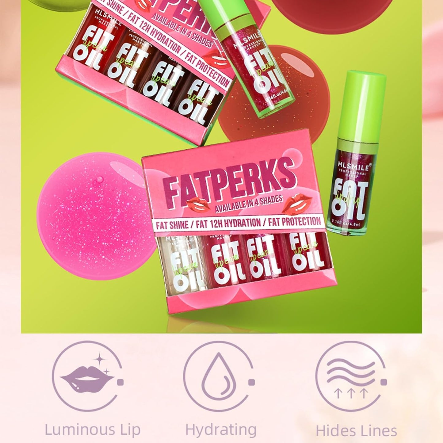 Hydrating Lip Glow Oil - Tinted Plumping Lip Gloss with Big Brush Head | 4 Colors Available