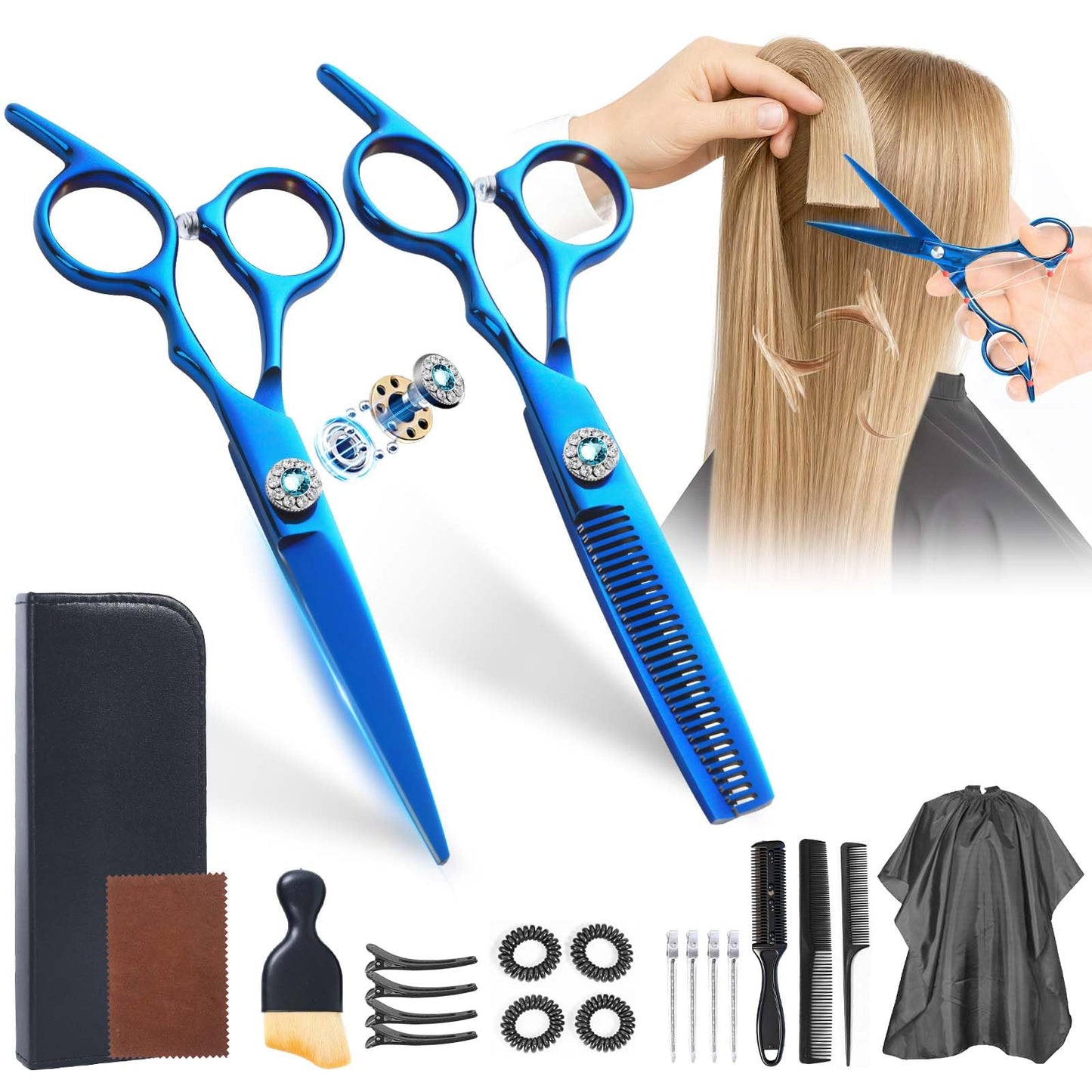 Japanese 6Cr13 Steel Hair Cutting Scissors Kit, 21-Pcs Barber Shears Set