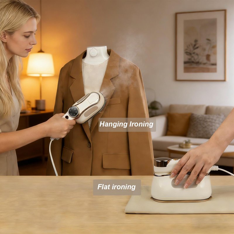 Travel Steam Iron 1200W Handled Steamer for Clothes Mini Garment Steamer Iron with 3 Steam Levels, Smart LCD Screen, 180° Rotating Handle, 10S Fast Heating,White
