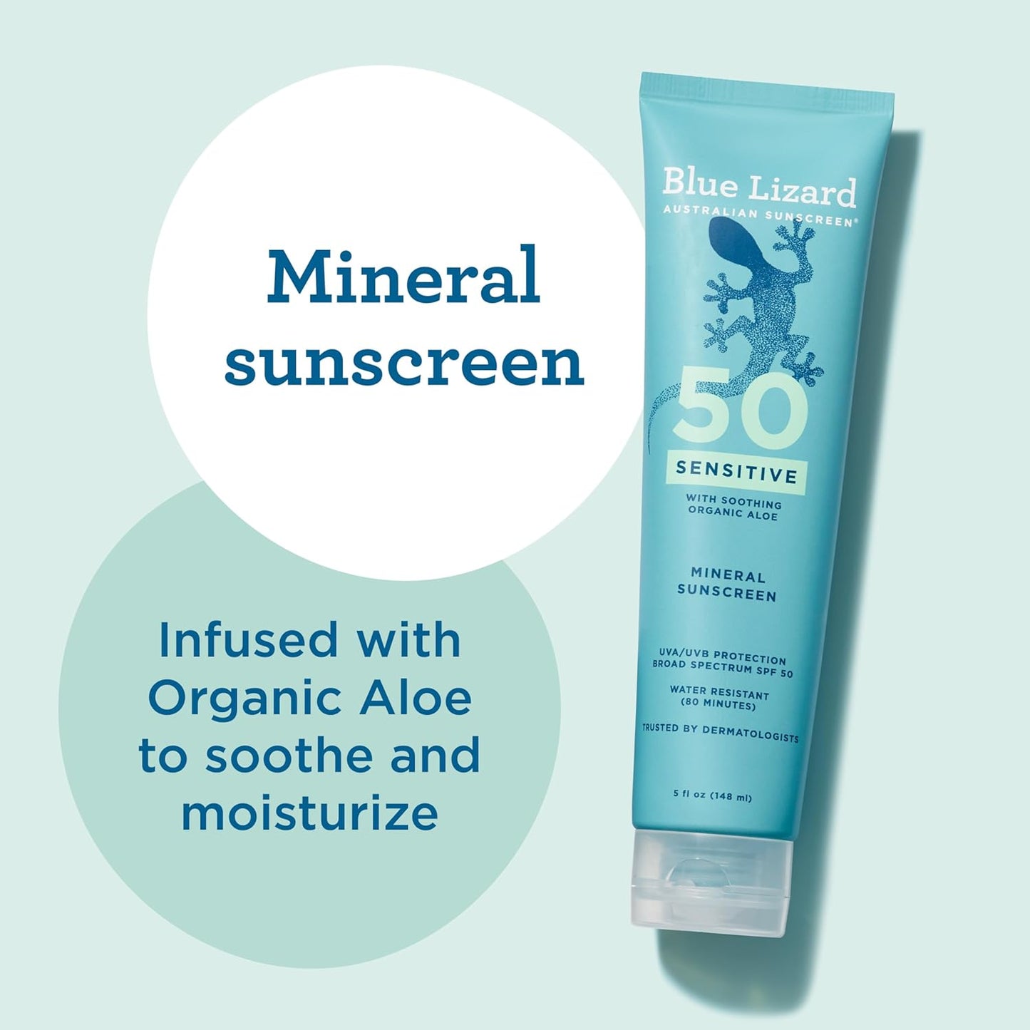Blue Lizard Sensitive Mineral Sunscreen SPF 50 - 100% Mineral UVA/UVB Protection with Aloe Vera | 5 fl oz