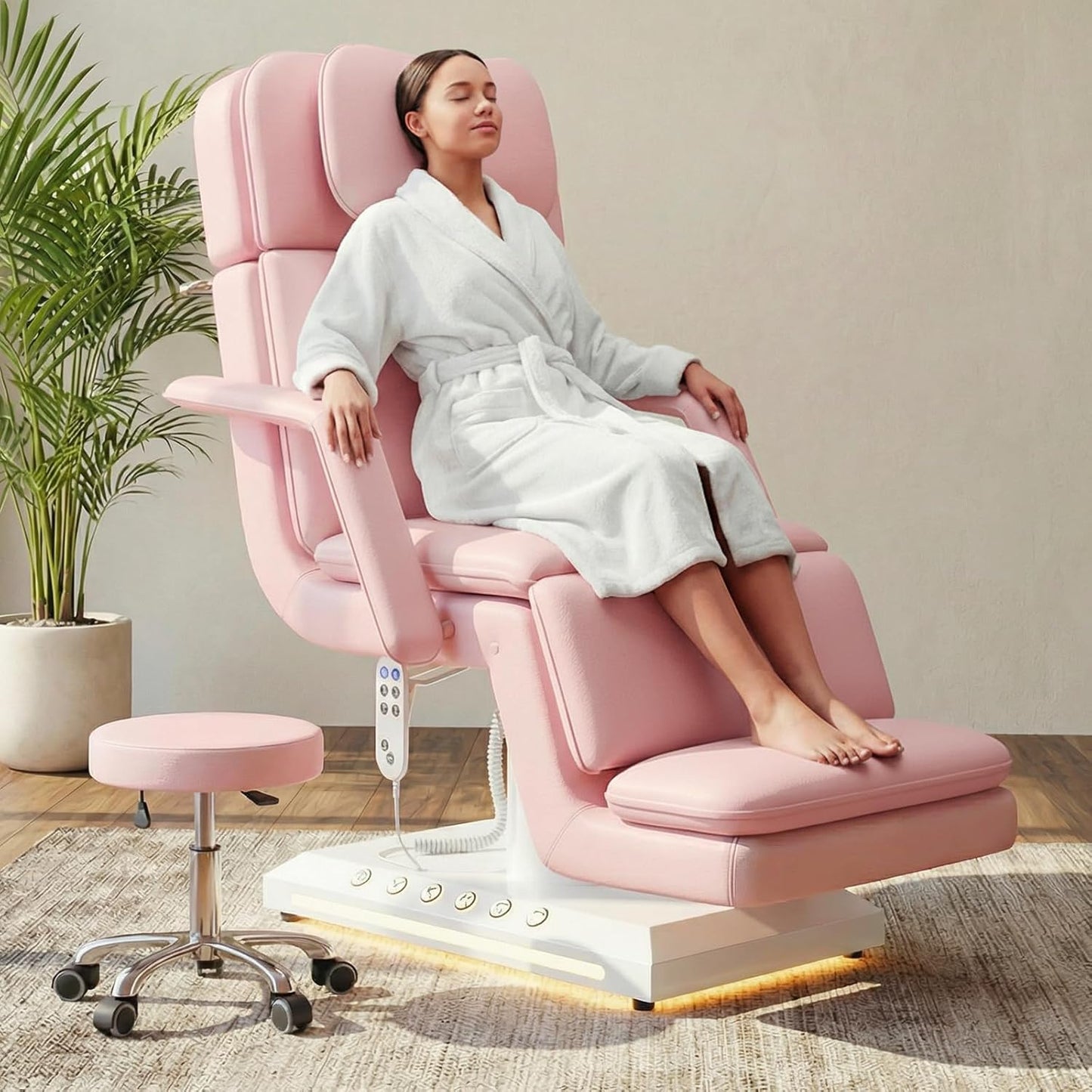 Electric Massage Table - 3 Motor Professional Spa Bed with Remote Control | Height Adjustable Facial Table (Champagne)