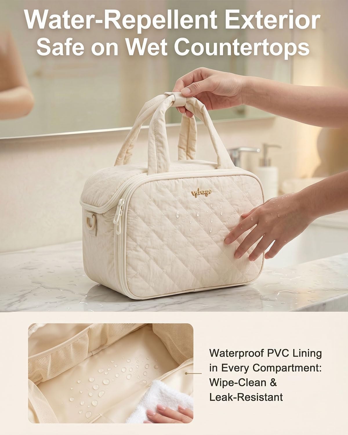 Large Quilted Toiletry Bag for Women - Puffy Travel Makeup Organizer with Removable Divider & Waterproof Design | Ideal for Gym & Vacation
