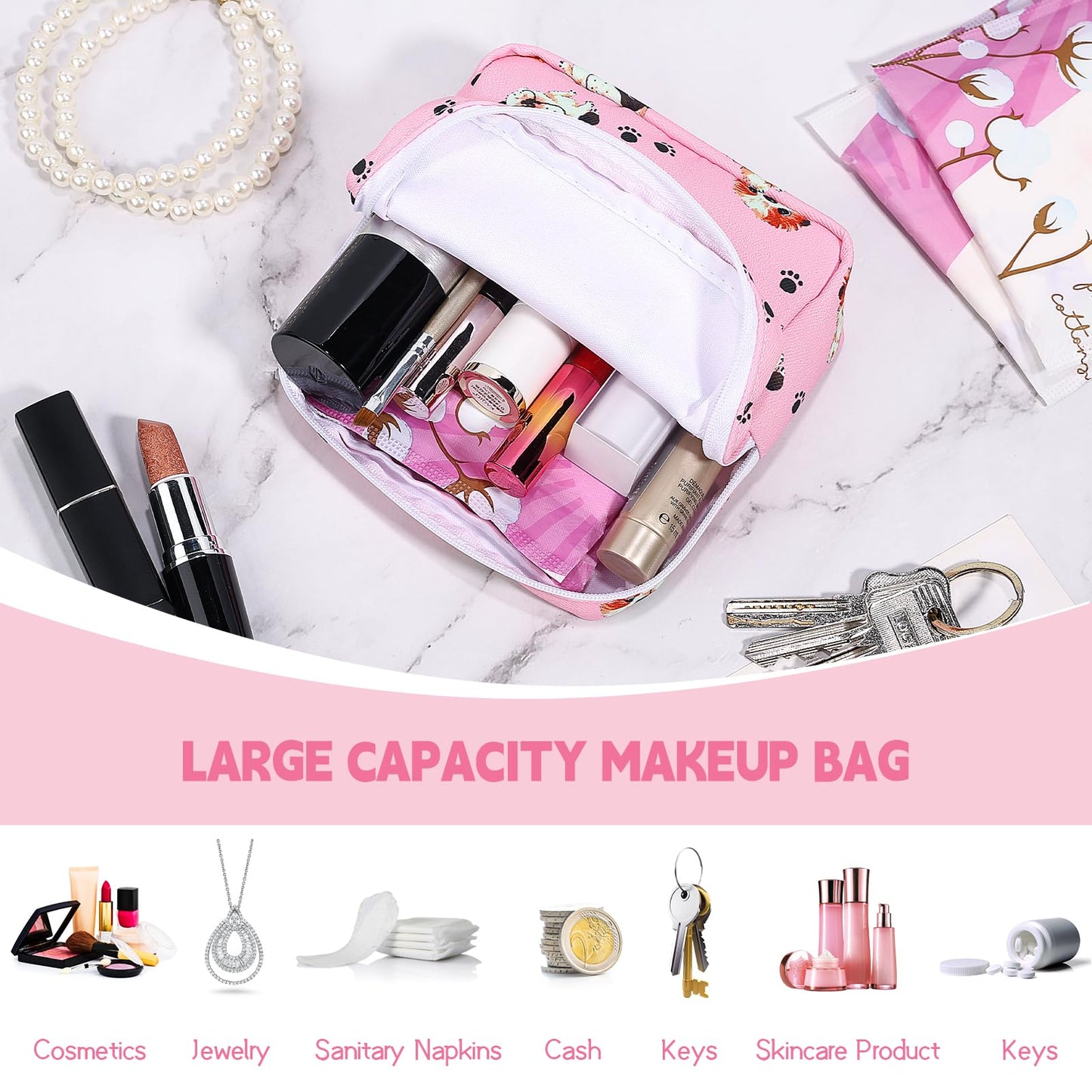 Likesing 5.1" Mini Makeup Bag for Purse, Nylon Small Makeup Pouch Travel Cosmetic Make up Bags for Women Girls, Cute Preppy Mini Toiletry Bag Coin Pouch Period Bag(N1230 Pink)