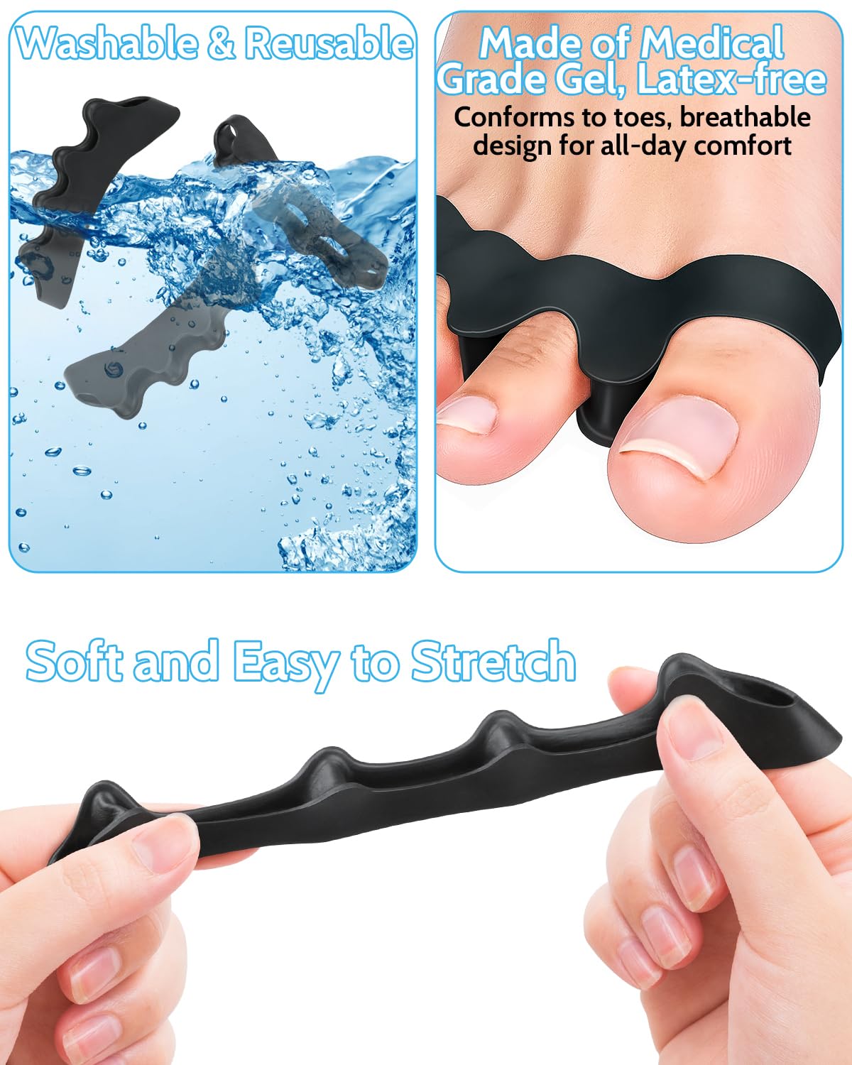 Snqqmtt 4PCS Silicone Toe Separators Spacers for Kids, Bunion Corrector for Overlapping Toes, Toe Straightener for Relieve Plantar Fasciitis (Small)