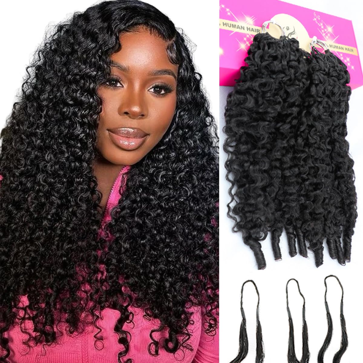 Human Crochet Hair for Black Women - 20 Inch Burmese Curly Pre-Looped | Natural Black, Reusable Bundles