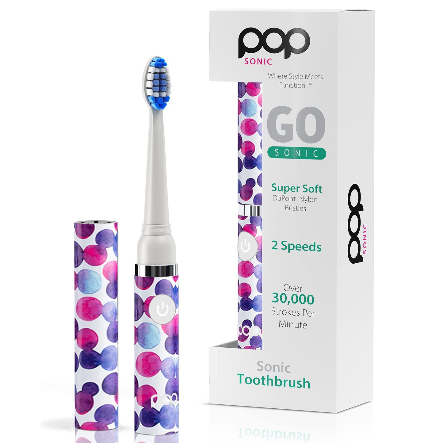 Pop Sonic Electric Toothbrush (Purple Bubble) - Travel Toothbrushes w/AAA Battery | Kids Electric Toothbrushes with 2 Speed & 15,000-30,000 Strokes/Minute, Dupont Nylon Bristles