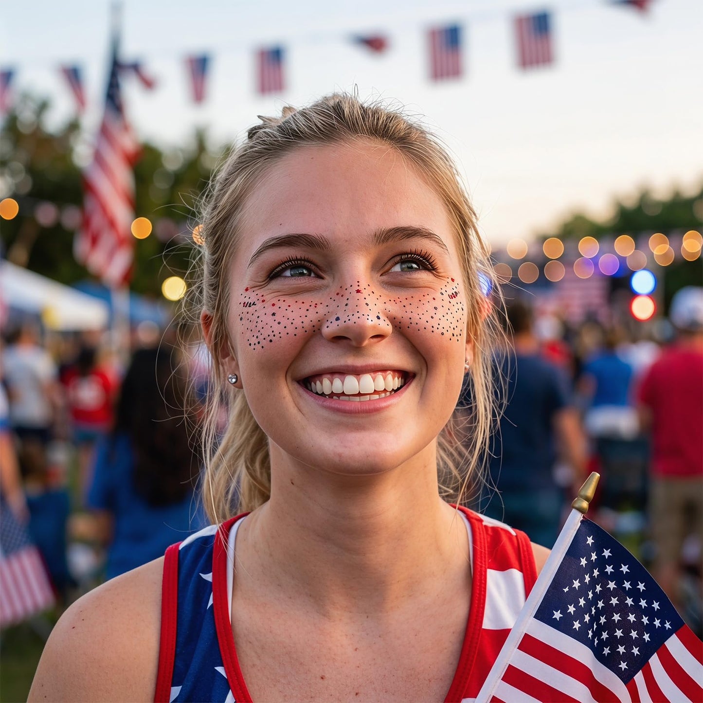 8 Pcs Patriotic Freckles 4th of July Freckles Face Tattoo Red White and Blue Glitter Face Tattoo 4th of July Outfits for Independence Day