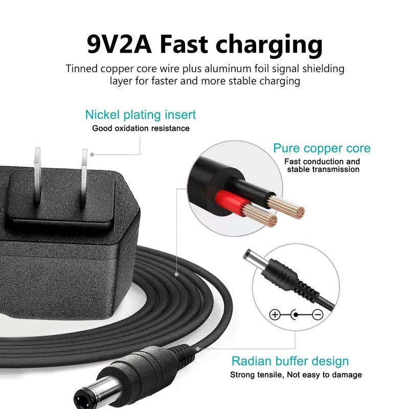 RCBCH 9V 2A AC Power Adapter for Brother P-Touch Label Printers - Compatible with PT-D210, PTD220, PT-D200VP, PTH110 - Power Cord Included - Replacement for Brother AD-24, AD-24ES, AD-20, AD-30