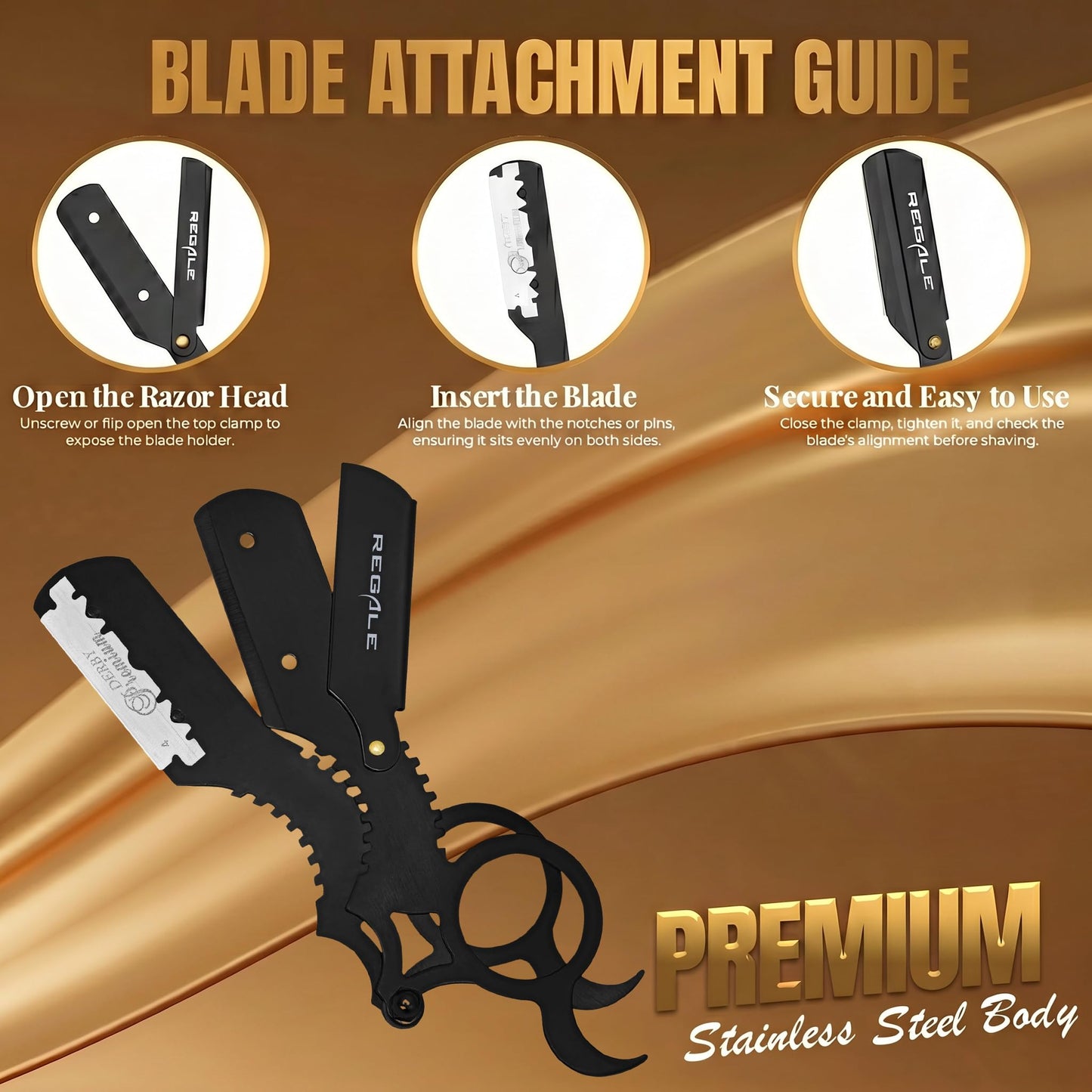 Regale Barber Supply Finger Ring Straight Edge Razor Black Matte, Classic Stainless Steel Barbero Shaver for a Smooth & Precise Shave, Premium Barber Razor for Men's Shaving