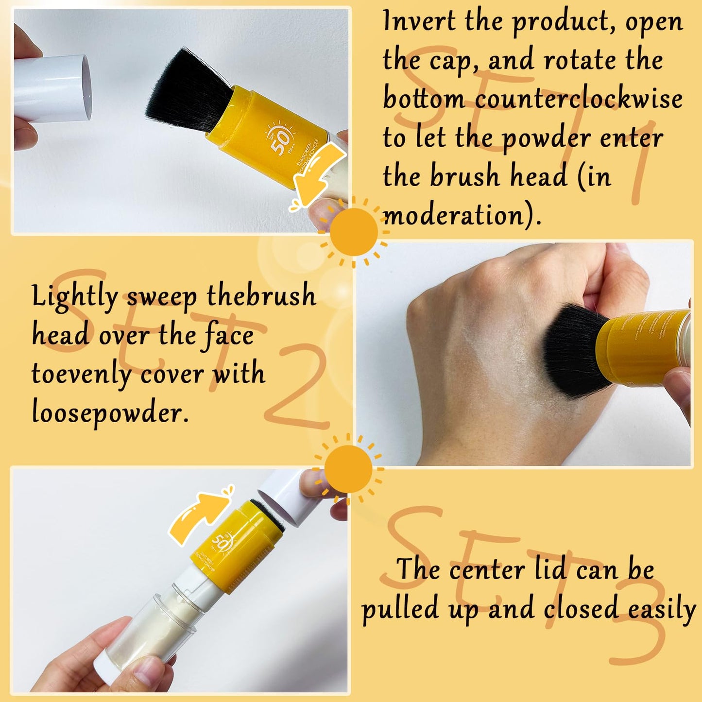 Mineral Sunscreen Setting Powder, SPF 50 Powder Sunscreen for Face & Scalp, Brush on Oil Control Hair Sunscreen Powder, Natural Matte Finish, Lasting Lightweight Breathable (Translucent)
