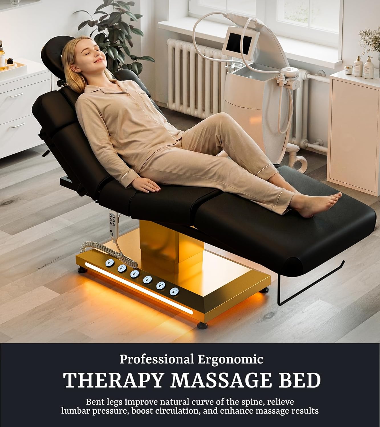 Professional Electric Spa Massage Treatment Table - Adjustable Medical Bed with Face Cradle | Black