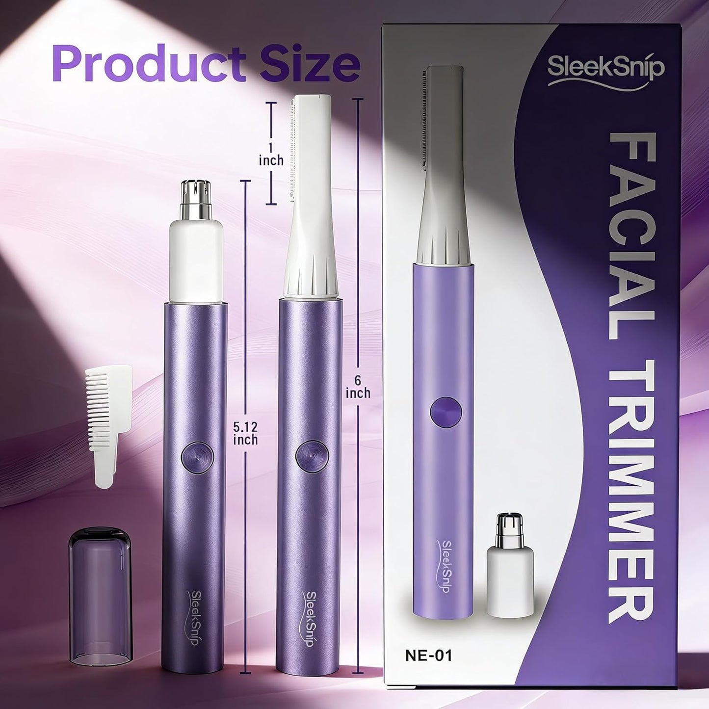 SleekSnip Nose & Eyebrow Hair Trimmer for Women, Facial Hair Shaver Perfect for Face, Ear Nose and Eyebrows Rechargeable