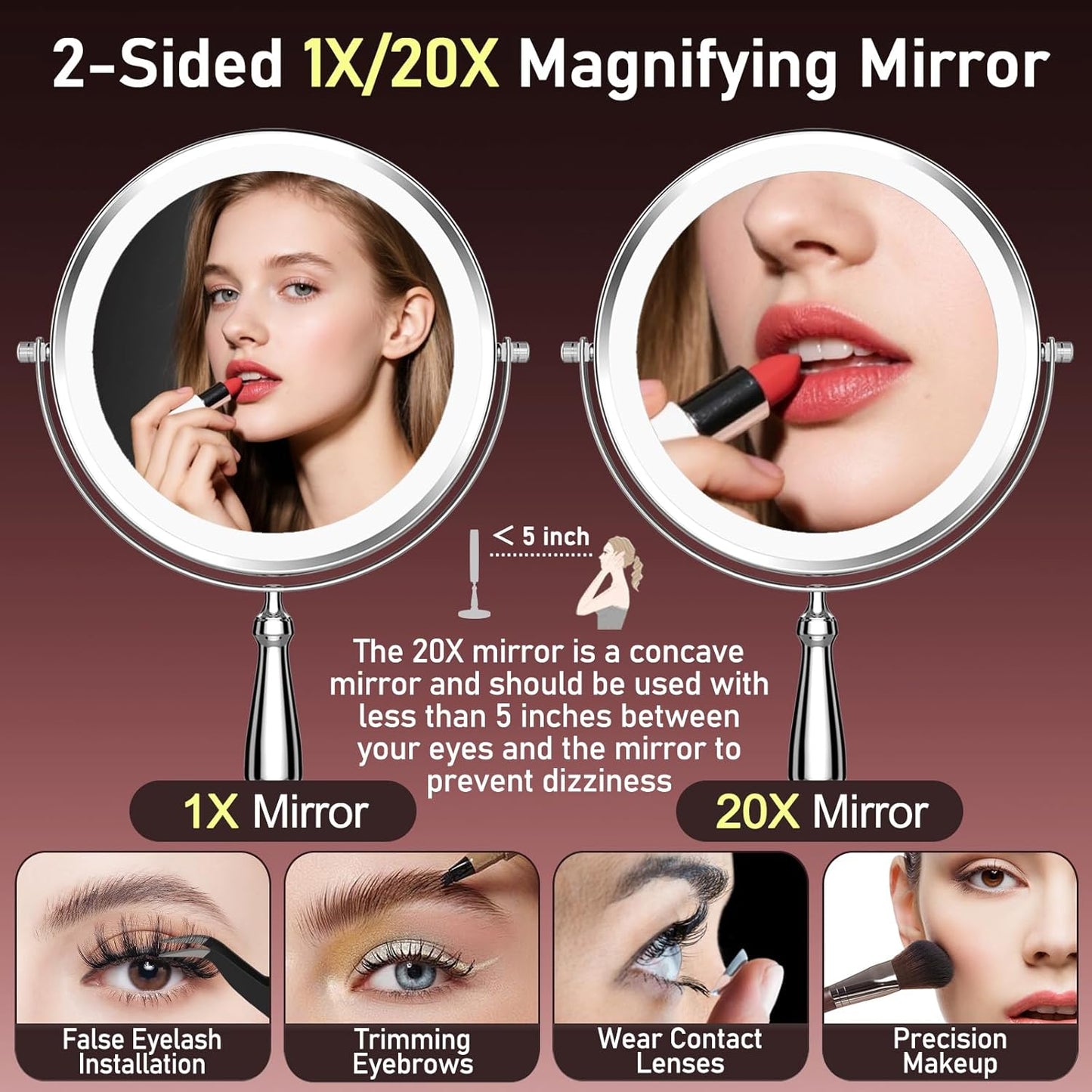 Makeup Mirror with Lights - 20X Magnifying Vanity Mirror | 5000 mAh, 9 Inch, 3 Color Options