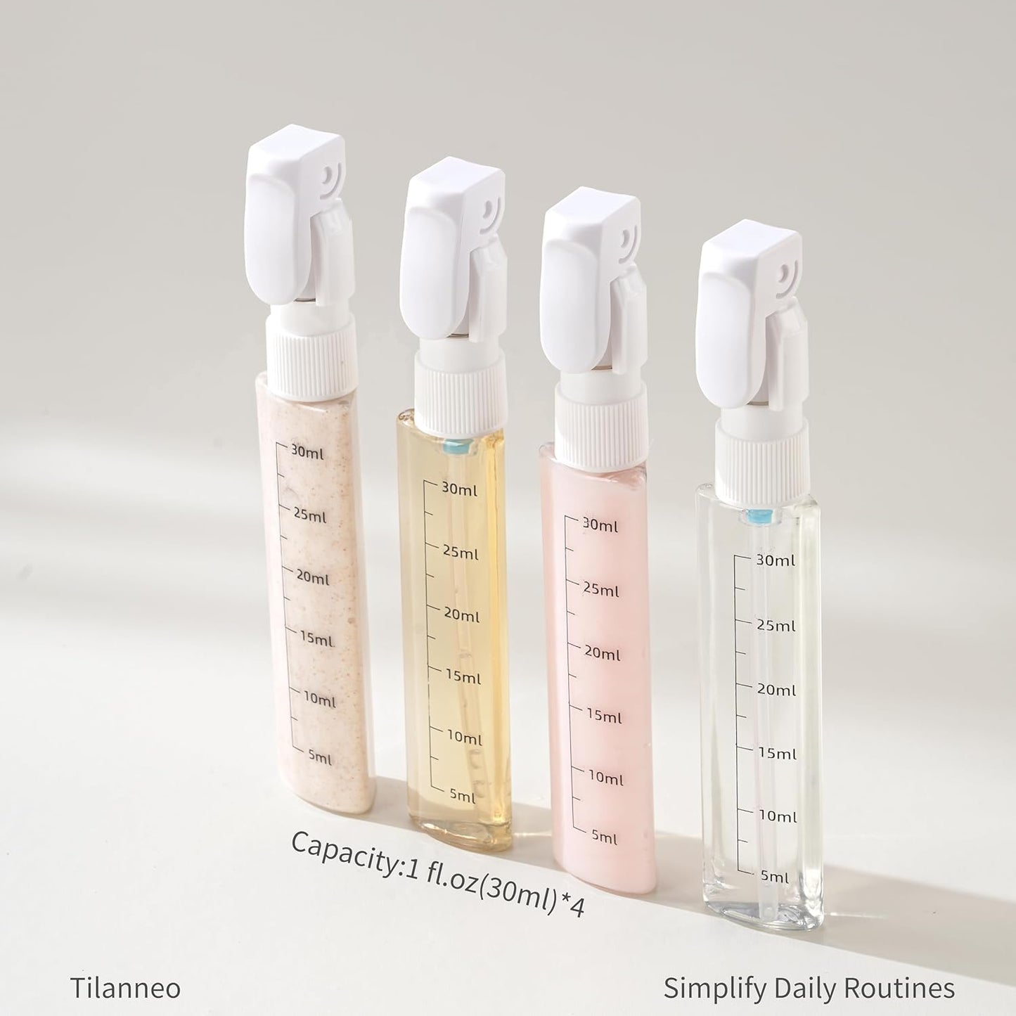 Travel Dispenser Bottle - 4 in 1 TSA-Approved Leak Proof Toiletry Container for Shampoo, Conditioner & Lotion | Easy Clean Travel Bottles for Gym & Business