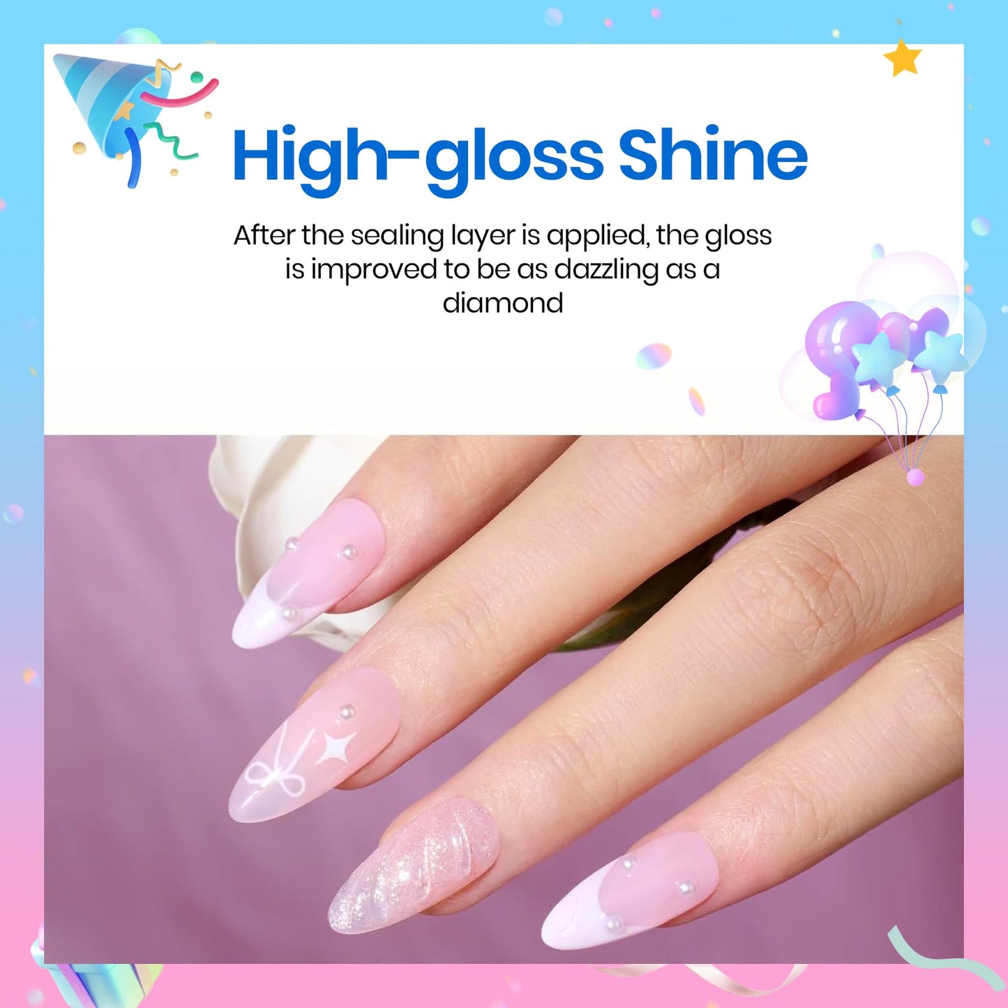 beetles Gel Polish No Wipe Gel Top Coat - Clear Top Coat Gel Nail Polish Shine Finish and Long Lasting, Soak Off Nail Lamp, 15ml Summer Nails Gifts for Women
