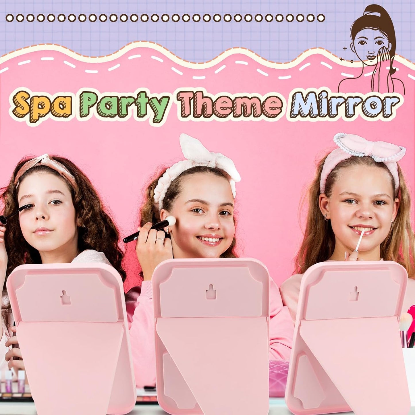 DoubleFill 6 Pcs Spa Party Mirror Set - Makeup Mirrors for Sleepover Favors | Pink