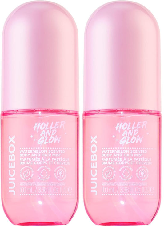 Holler And Glow Mood Boosting Juice Box Body & Hair Mist, Body Spray, Teen Girls Spritz, Long Lasting, Watermelon, Fruity Scented, Water Based Fragrance For Tweens, Clean & Gentle Formula, 3.38 Fl Oz