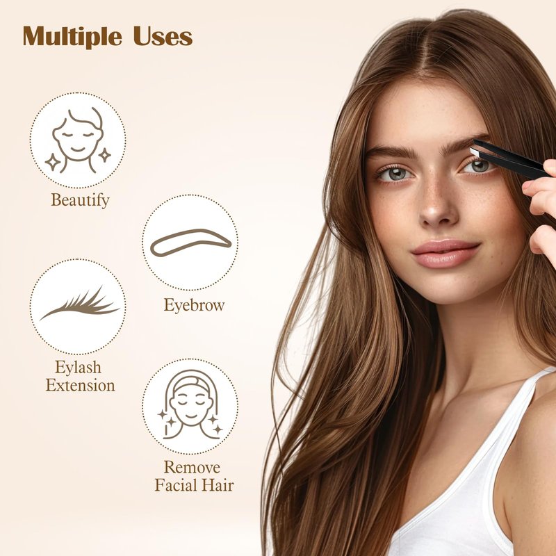 Tweezers for Eyebrows, 12 Pcs Eyebrow Tweezers Set Stainless Steel Slant Tip Tweezer Bulk Brow Tweezer for Women Men Facial Hair, Black