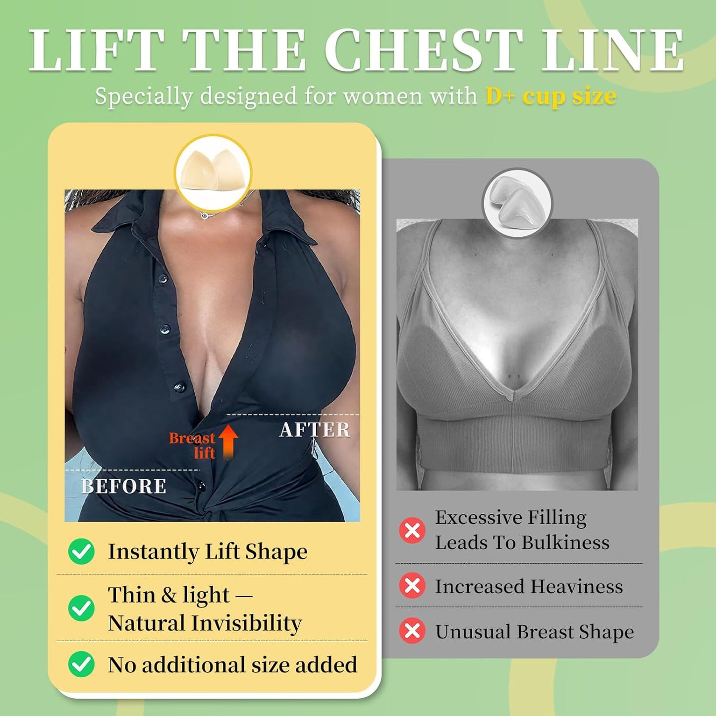 Double-Sided Sticky Bra - Ultra Invisible Lift for D+ Cups | Adhesive Push-Up Pads for Swimwear
