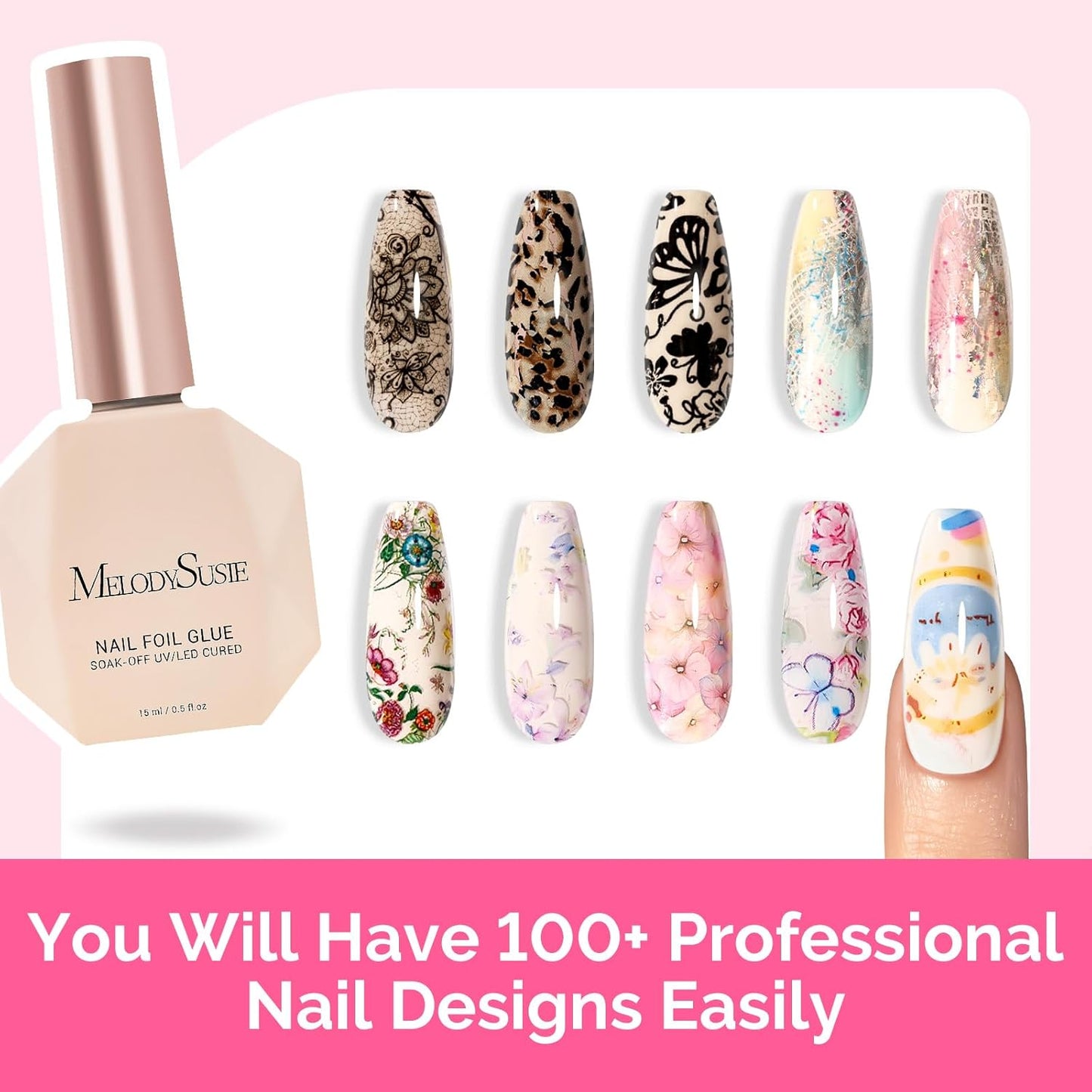 MelodySusie Nail Foil Glue Gel - 15ML Soak Off Adhesive for Nail Art | Strong Sticky Base for Foils & Stickers