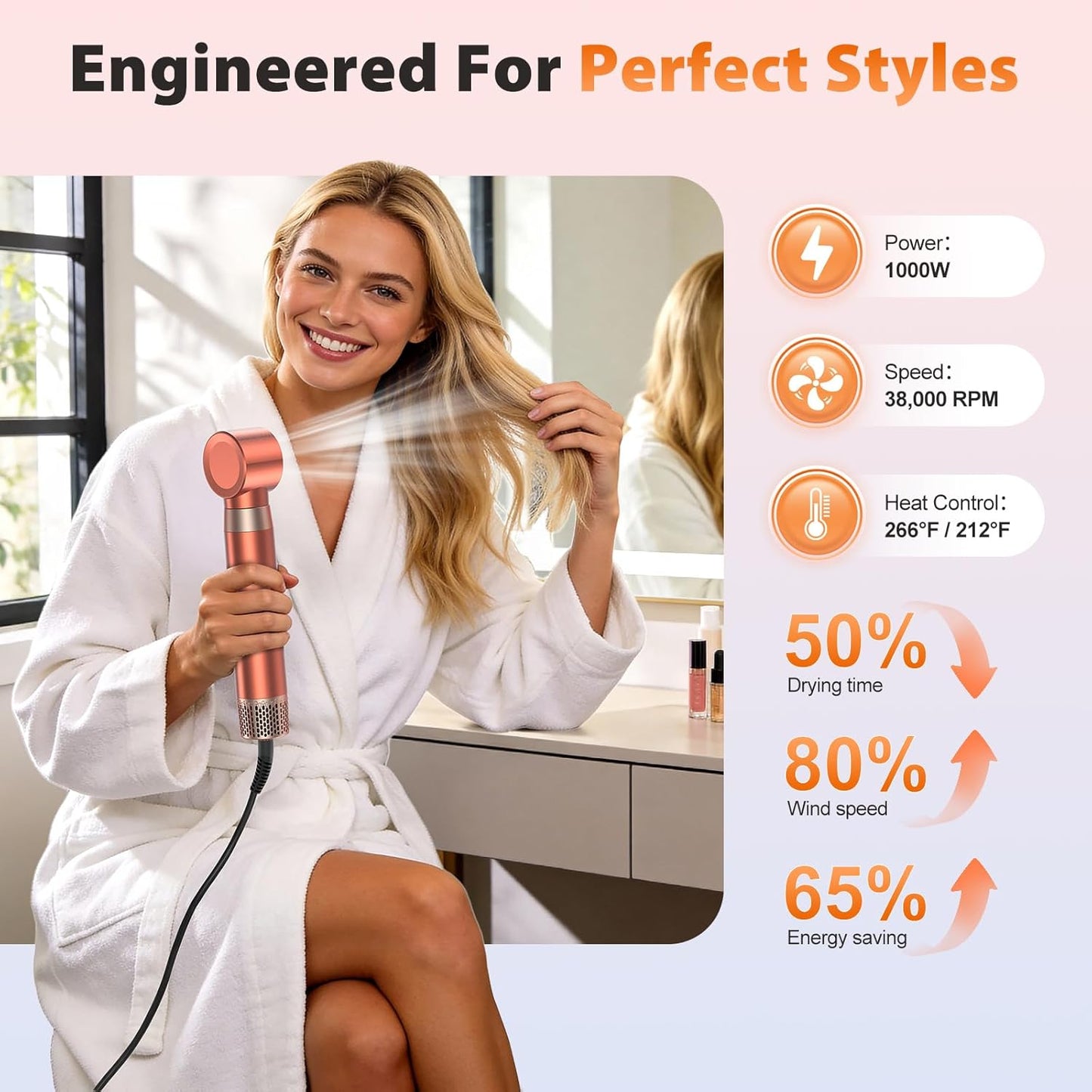 5 in 1 Blow Dryer Brush Set - Upgrade Your Hair Styling with High-Speed Hot Air Brush, Curling & Paddle Features | Travel-Friendly Amber