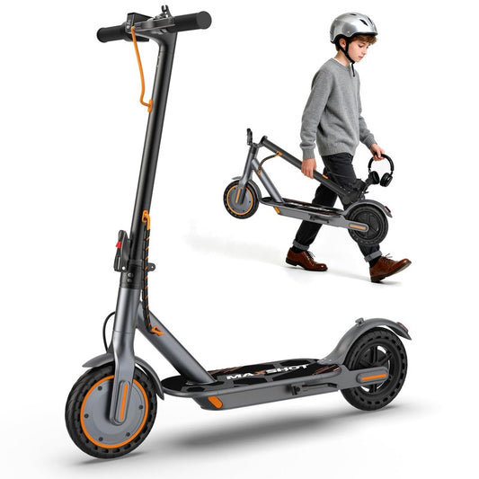 Maxshot Electric Scooter, 8.5" /10" /14" Tire, 16/19/22 Mph Top Speed, 12/16/21/27/28/49/50 Miles Long Range, Folding Escooter for Adults and Kids with Seat Bag, Dual Braking, Dual Suspension, App