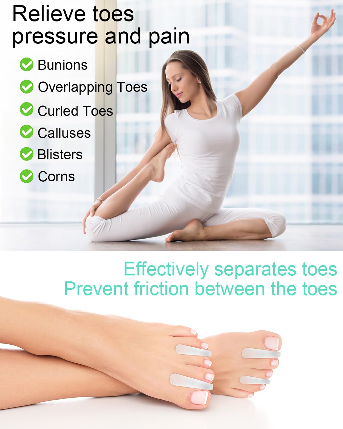 BLATOWN 18Pcs Gel Toe Separators for Bunions, Silicone Toe Spacers Bunion Corrector for Feet Women Men Pain Relief, Soft Flared Toe Spreader Straightener for Overlapping Toes(12L+6S)