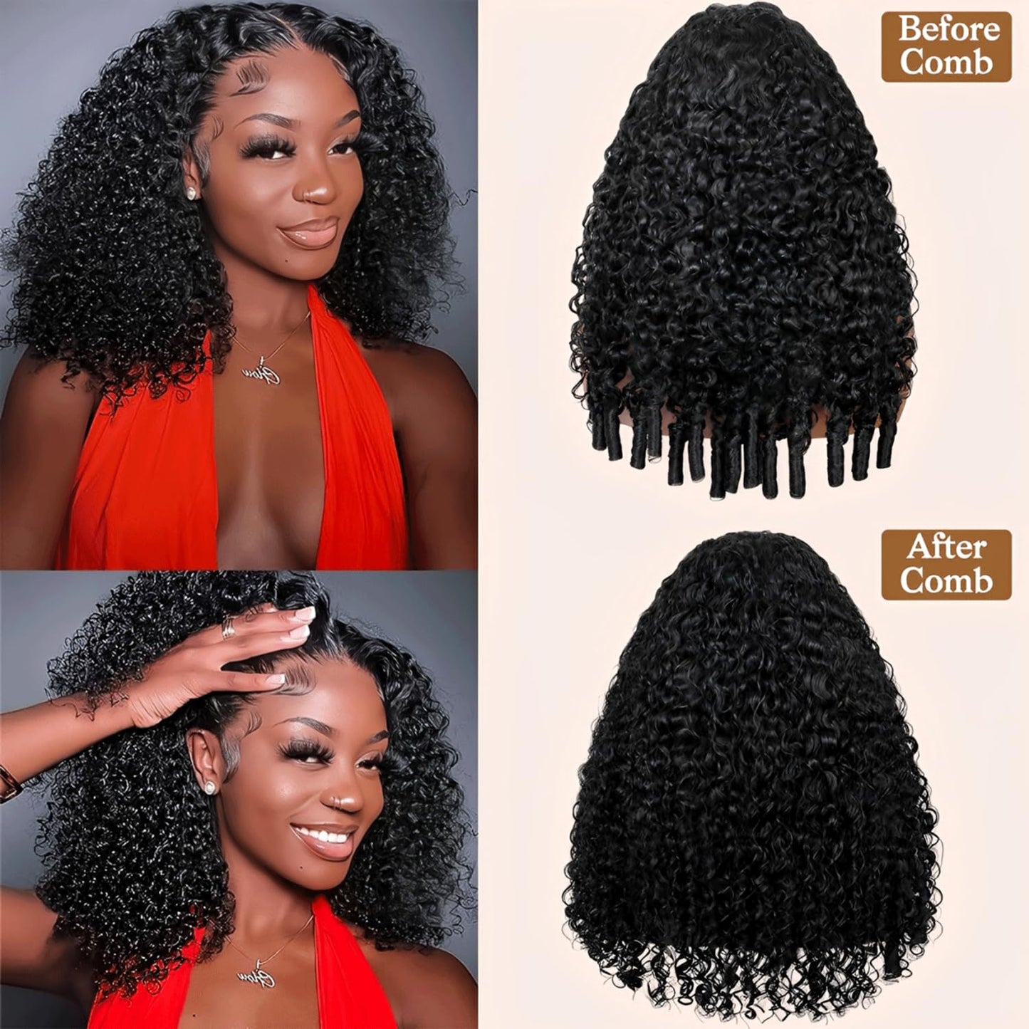 Burmese Curly V Part Half Wig - 220% Density, 16 Inch, 100% Human Hair | Easy Wear & Go Style