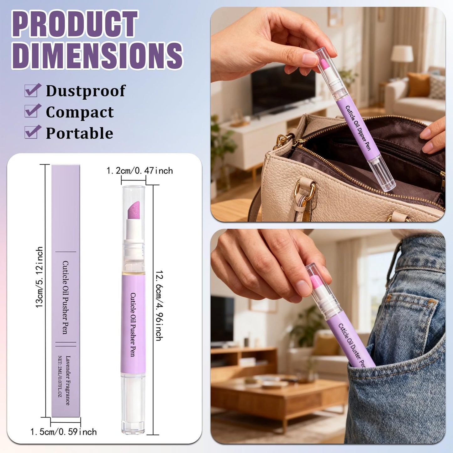 3 PCS 2-in-1 Cuticle Oil Pusher Pen,Nail Care Pen Applicator, Gentle Cuticle Remover,for Dry & Damaged Nails, Moisturize Strengthen Brighten
