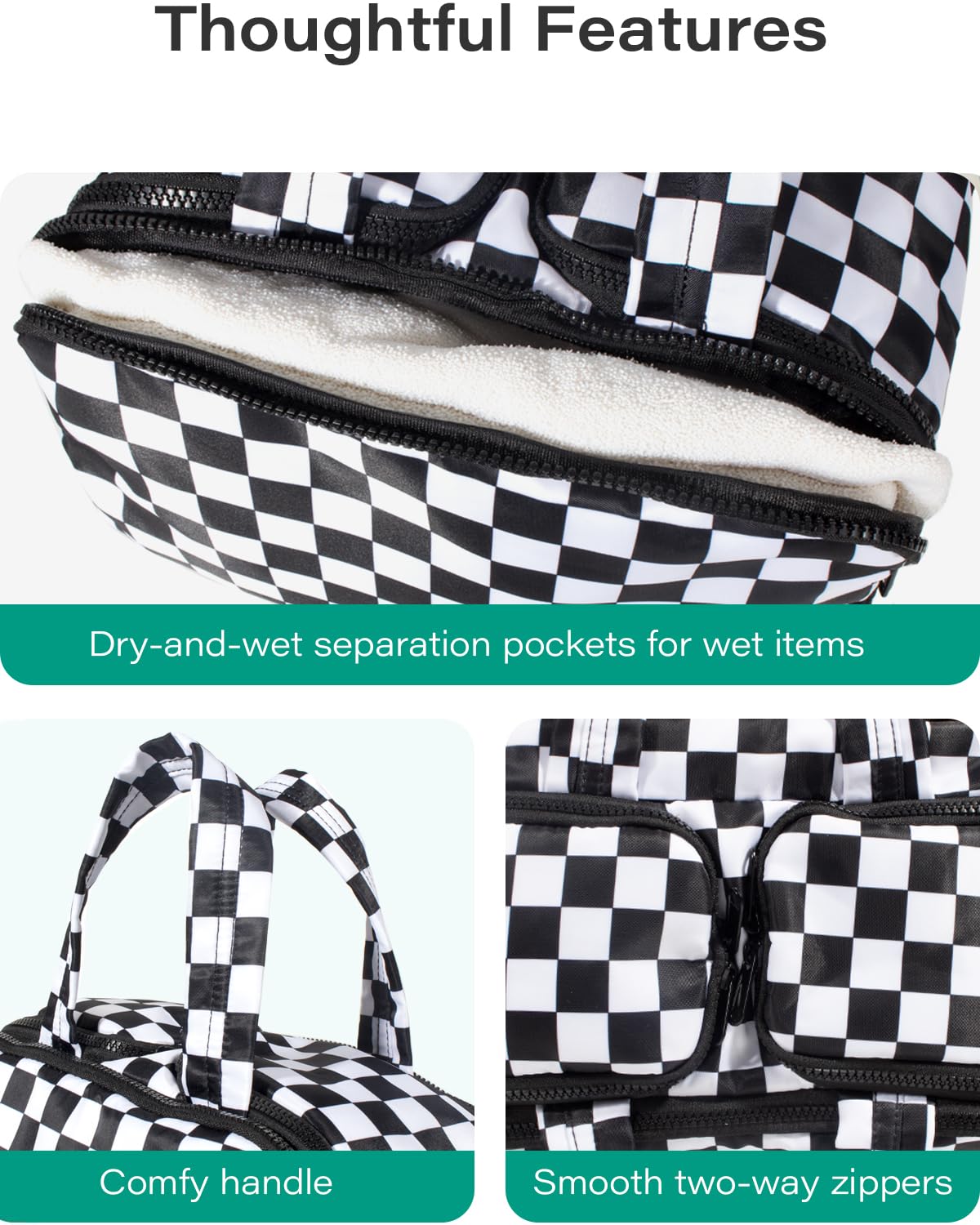 Travel Toiletry Bag, Spacious Checkered Toiletry Bag for Women,Large Toiletry Bags for Traveling,Lightweight Travel Cosmetic Makeup Bag Organizer for Accessories,Toiletries (Black and White Checkered)