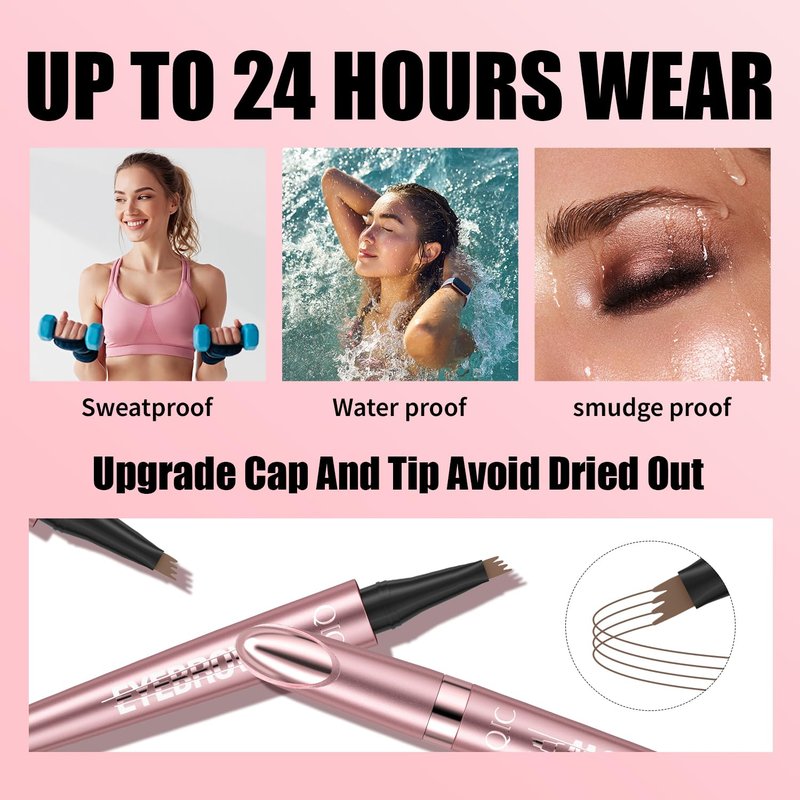 3D Waterproof Microblading Eyebrow Pen - Long-Lasting Natural Hair | 4 Fork Tip, Black Brown