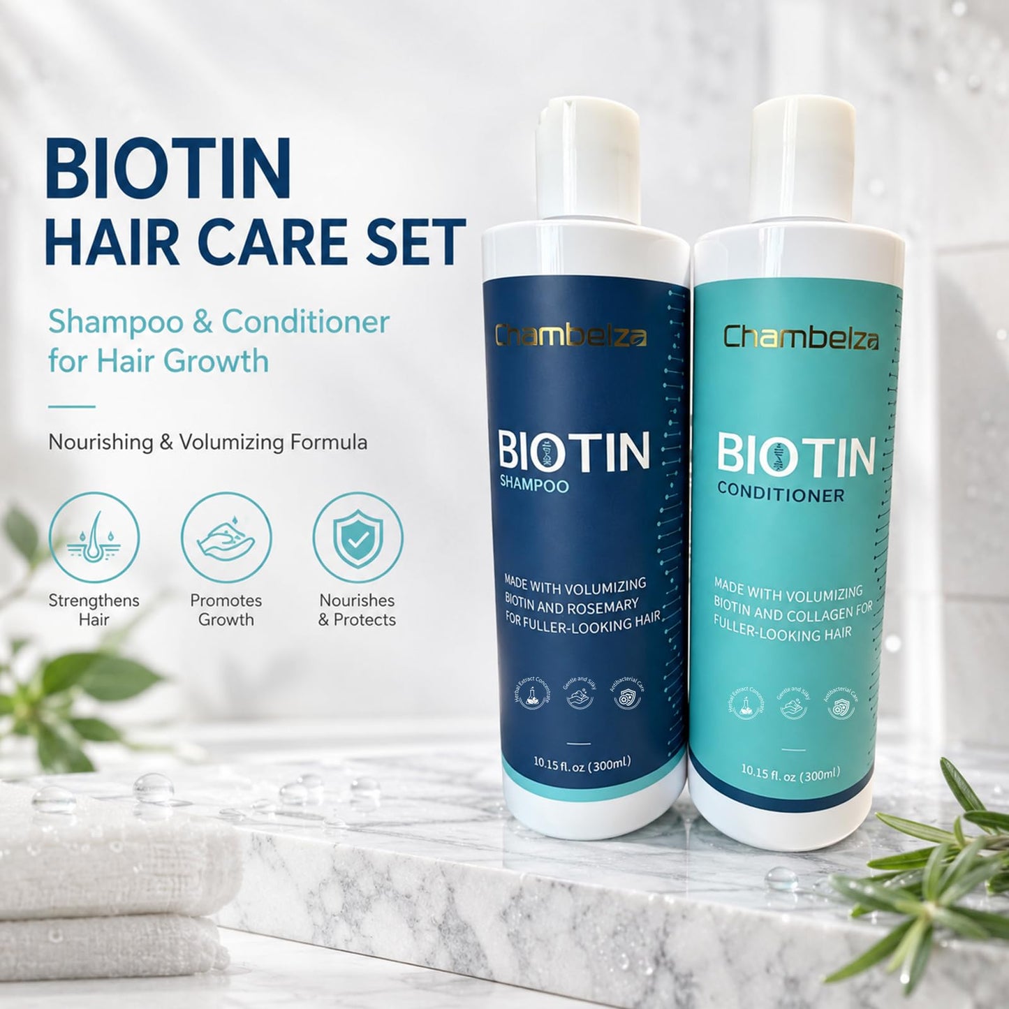 Biotin Shampoo & Rosemary Conditioner Set - Anti-Hair Loss Shampoo and Conditioner for Men and Women - Formulated for Fine Hair - Targets Thinning Hair and Hair Loss - 10.15 fl oz