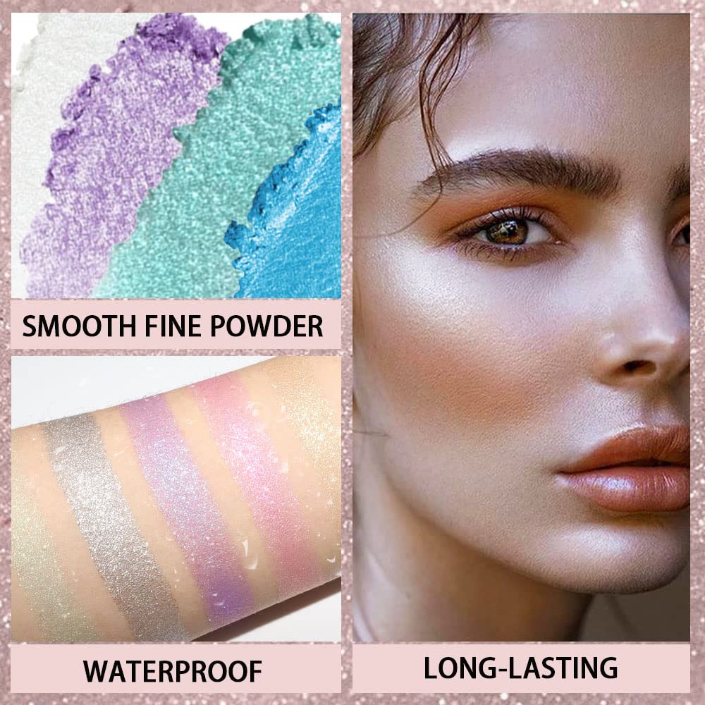 8 Color Face Highlighter Palette - Shimmer & Iridescent Multichrome Shades | Glitter Makeup for Highlighting & Contouring