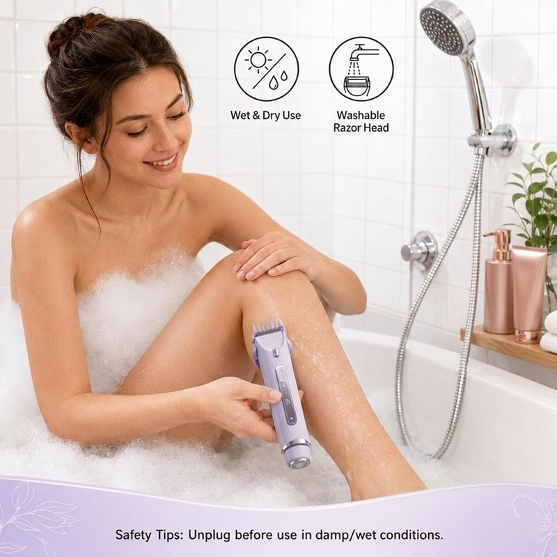 Women's Electric Shaver - 2-in-1 Bikini Trimmer with LED Light | Rechargeable Cordless Body Hair Removal for Face, Underarms, Legs - Purple