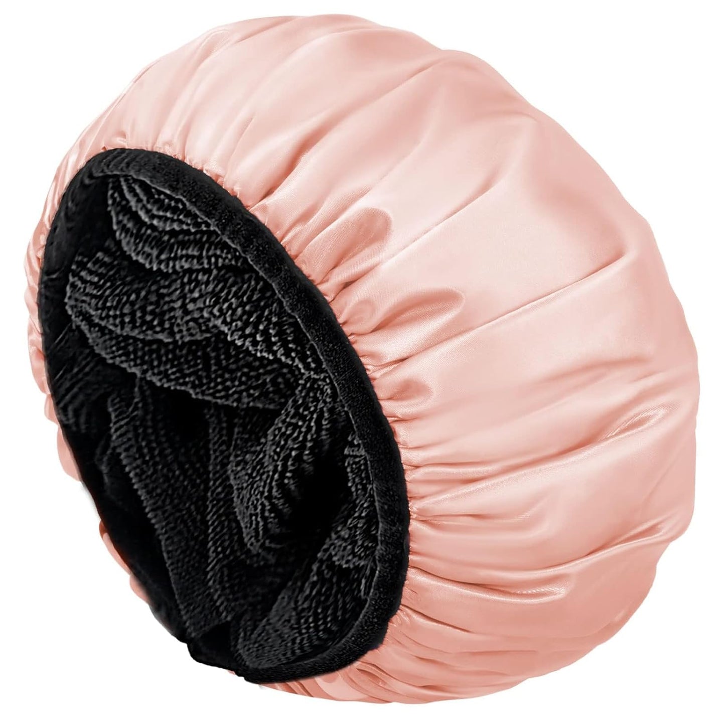 Aquior Shower Cap - Triple Layer Waterproof Bath Cap for Long Hair | Extra Large Silky Satin (Pink)