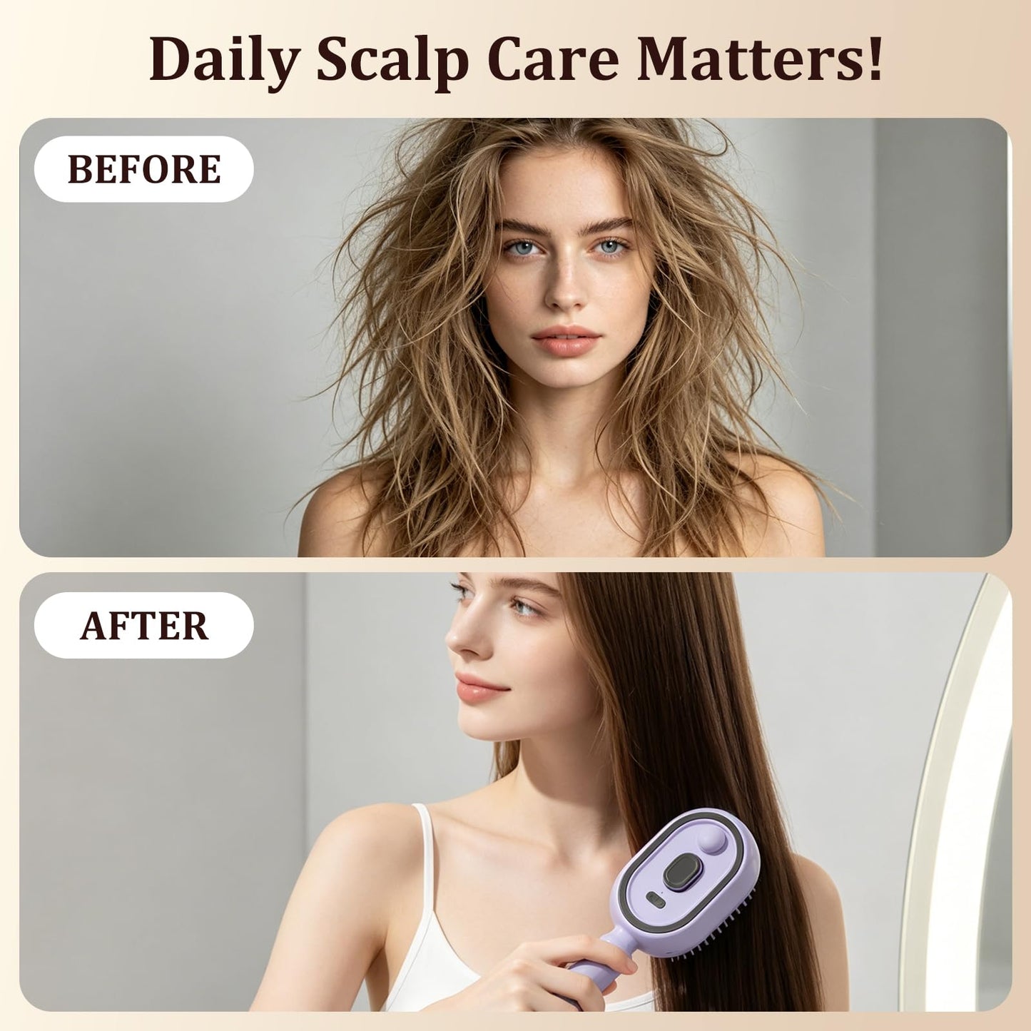 Electric Spray air Cushion Massage Comb 3-in-1 Steam Hair Brush Hairbrush Electric Spray Hair Cushion Comb Detangling Scalp Care for Hair Tangles & Dryness (Purple)
