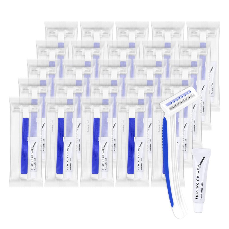 Disposable Razors Bulk, Razors Individually Wrapped Bulk, Travel Razors Bulk With Shaving Cream For Hotels, Shelters, Homeless, Nursing Homes, Charities, Churches, Blue (30-PACK)