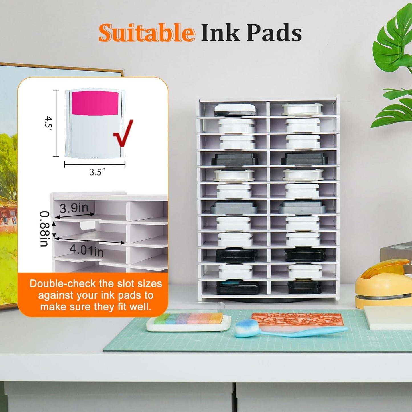 48 Slots Ink Pad Holder - Spinning Stamp Pad Storage Organizer for Craft Supplies